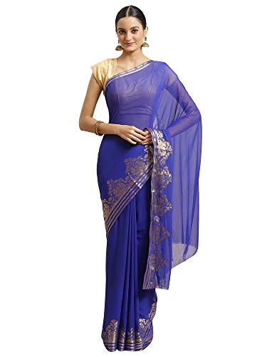 Image of AKHILAM Women's Chiffon Saree with Unstitched Blouse Piece(6BAHRN67)