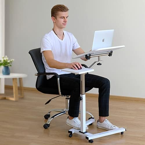 Tatkraft Like Portable Laptop Desk with Mouse Pad, Rolling Computer Stand with Adjustable Height, Sturdy and Ergonomic, White