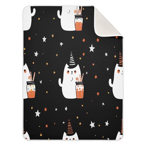 SKYSHU Unisex-Babydecke mit Halloween-Katze, Baumwolle, gemütlich, hautfreundlich, für Kinderzimmer, Neugeborene, für Jungen und Mädchen, weiche, warme Kleinkinddecke für Kinderbett, Kinderwagen, 76,2