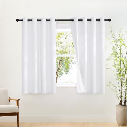 NICETOWN 100% Blackout Door Curtain 63 inch Long Thermal Insulated Room Darkening Privacy Short Curtain Window Treatment, Closet Drapes for Front/Sliding Door (Pure White, 52W x 63L, 1 Panel)