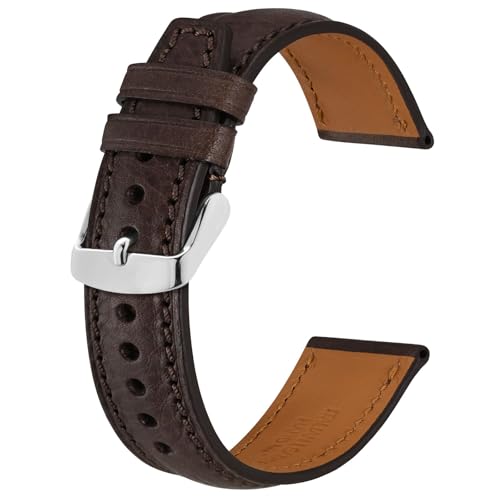 BISONSTRAP Italian Leather Watch Straps, Collector Series Watch Bands, Extra Long Length, 22mm, Retro-Marron