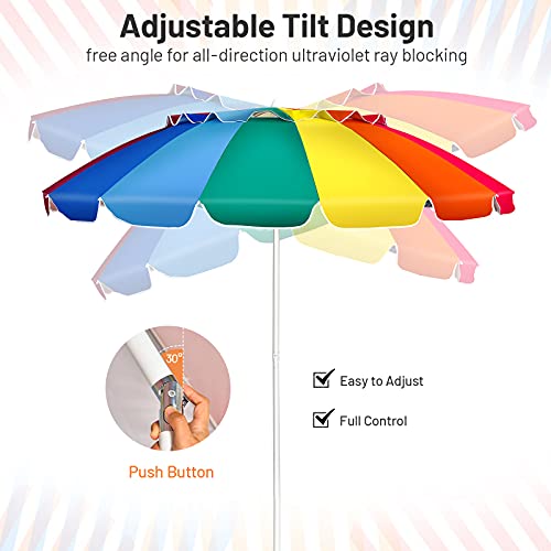 Giantex 8 Ft Beach Umbrella, Patio Sunshade Umbrella With Sand Anchor & Tilt Mechanism, 16 Fiberglass Ribs, Air-Vent Design, Portable Sun Shelter Suitable For Seaside, Backyard, Poolside, Market Entrance (Rainbow) #TOP4