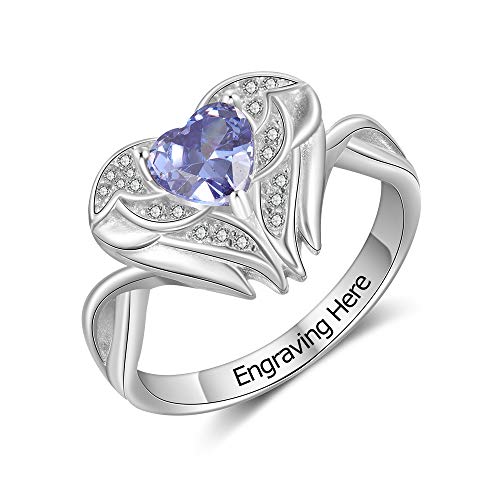 Personalized Meaningful Promise Ring for Her Custom Women's Heart Engagement Name Ring with Simulated Birthstone Mothers Ring for Mothers Day (7)