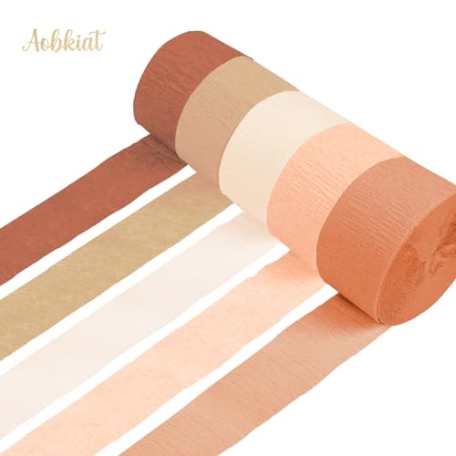 Image of AOBKIAT Brown Boho Streamers Party Decorations for Fall Party,Thanksgiving | 5 Rolls Crepe Paper in Dusty Orange Brown,for Halloween,Autumn Birthday Baby Shower Rustic Wedding Party Backdrop