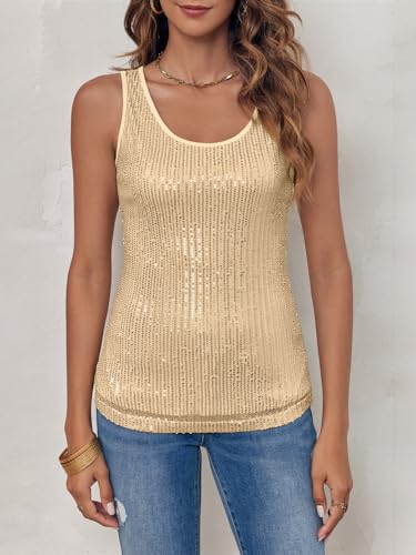 Fazortev Women's Sequin Tank Tops Sleeveless Scoop Neck Sparkly Sexy Party Camisole Vest3