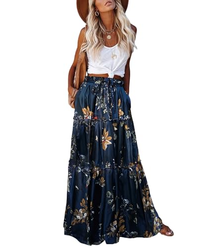 EARKOHA Trendy Lightweight Drawstring Tiered Ruffles Paisley Hippie Plus Size