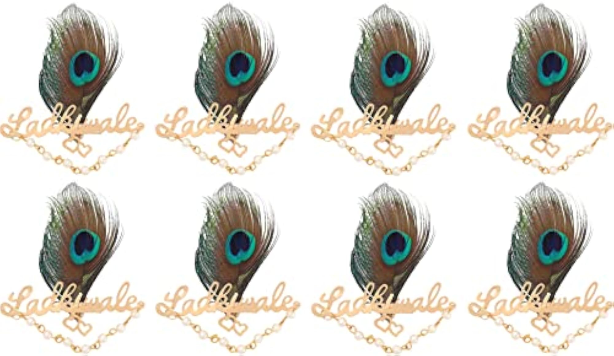 Gold Plated Brooch Pin with Peacock Feather for Weddings