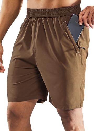 Image of MIER Men's Quick Dry Running Shorts with Zipper Pocket Elastic Waist Athletic Workout Exercise Shorts