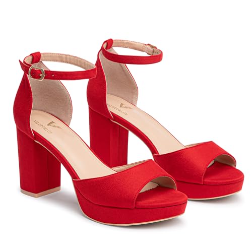 Image of High Heels Chunky Platform Heels for Women Ankle Strap Comfy Open Toe Block Heeled Sandals Party Prom Wedding Dress Pumps