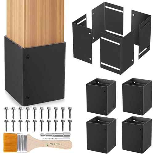 Moxluck Adjustable Post Protector, Stainless Steel Post Sleeve, Fence Post Protection Tool, Protects Wooden Fences and Mailboxes from Rain and Mower Damage,Adjustable Range 3.4”-6” (4 Set)