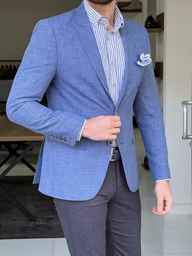 Mens Linen Suit Jackets Casual Two Button Slim Fit Blazers Suit Sport Coats for Wedding Prom Party2