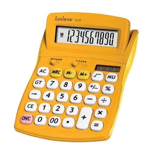 Lexibook, FRUITIES® Desktop calculator with tilting display, 10 digits, Basic and advanced functions, Large keys, Solar and battery-powered, Yellow, C210D