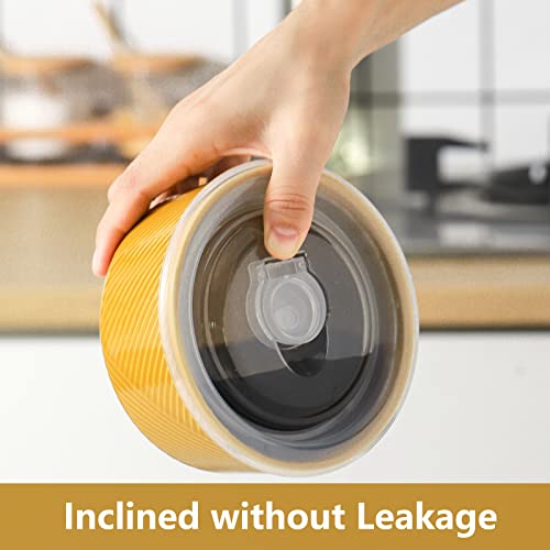 Adewnest Ceramic Bowl With Lid: 5 Inch Porcelain Bowls Set With Lids For Lunch, Picnic - Microwave Oven Safe Serving Bowls Set Of 4 - Salad, Soup, Food Containers - 20 Oz Meal Prep Bowls (Yellow) #TOP2