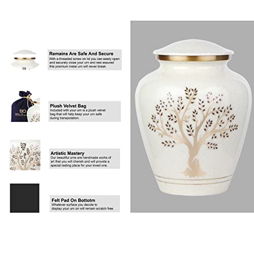 Image of Tree of Life Large Cremation Urn for Human Ashes | 200 Cubic Inches | Decorative Urn for Ashes Adult Female & Male, Funeral Urns - Pearl Marble