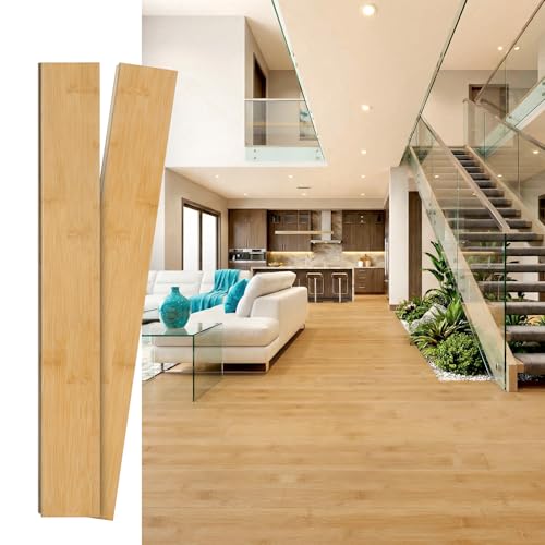 JEEDESON Solid Bamboo Hardwood Flooring Planks, 37.8' x 3.78' x 0.6', Easy Tongue & Groove Floating Floor for Living Room Bedroom Study Room, 20 Planks (19.84 Sq Ft), Light Honey