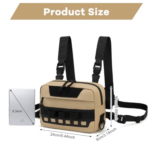 Image of GUSTAVE Chest Bag for Men Women Black Tactical Vest Bag Waterproof Multi-pockets Adjustable Rig Bag for Running, Cycling, Sports, Workouts, Outdoor
