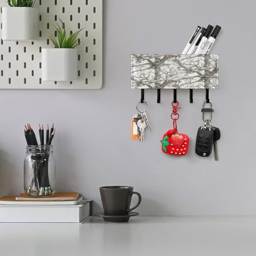 Colgador de llaves de pared con camuflaje de árbol blanco y estante de metal 6
