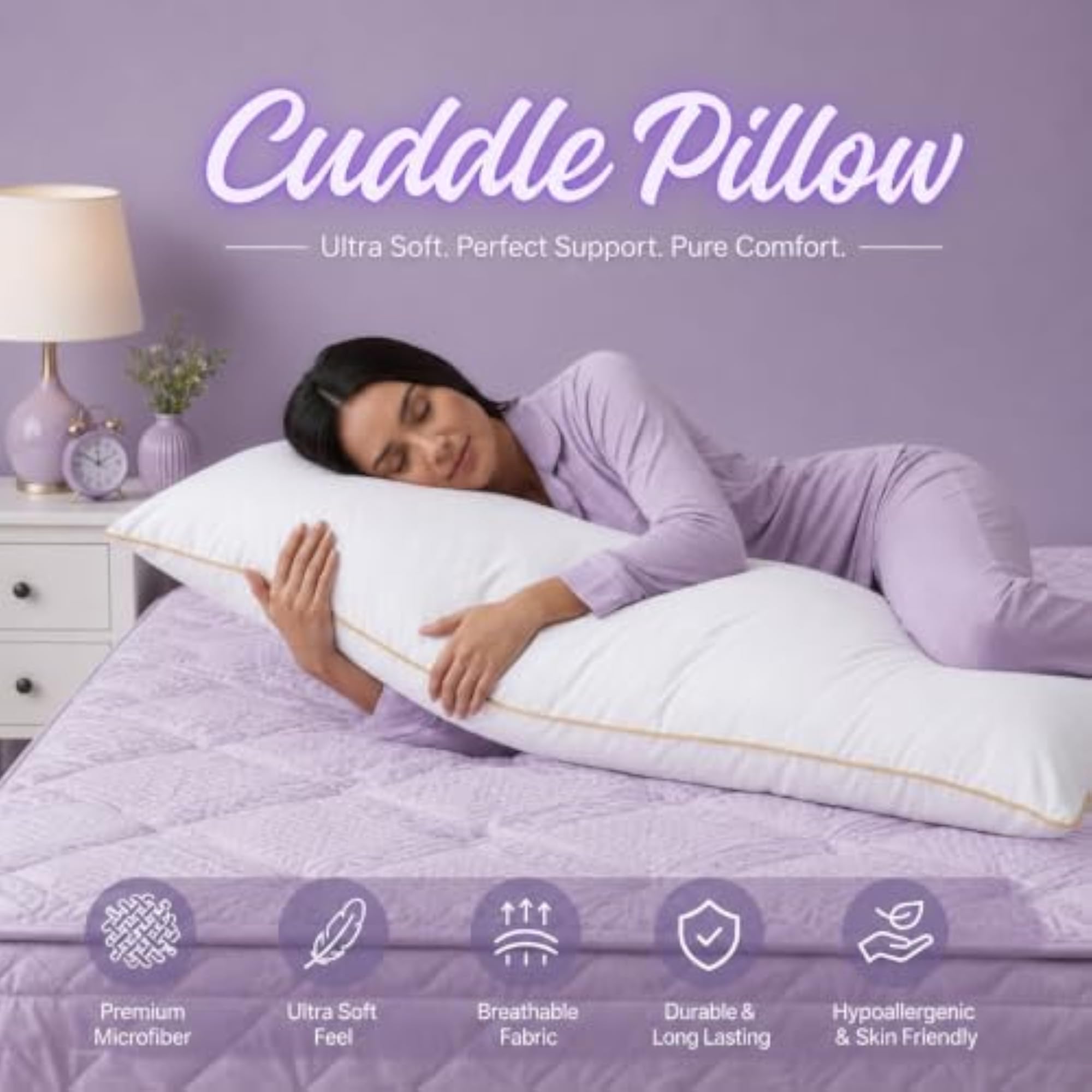 Microfiber Cuddle Body Pillow for Support, Machine Washable