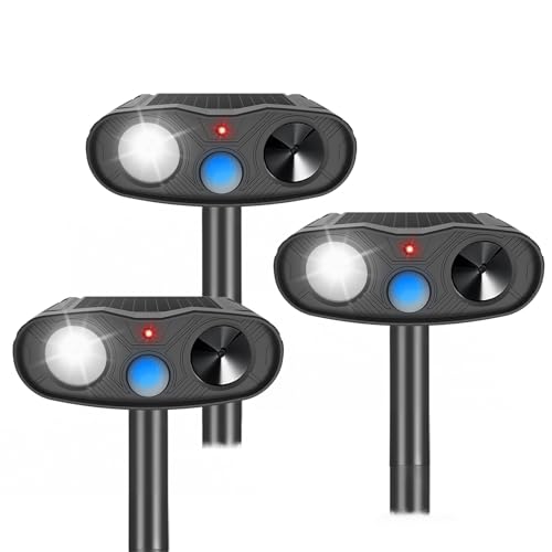 4Pack Solar Ultrasonic Cat Repellent Outdoor Deer Repellent Devices, Solar Animal Repeller Motion...