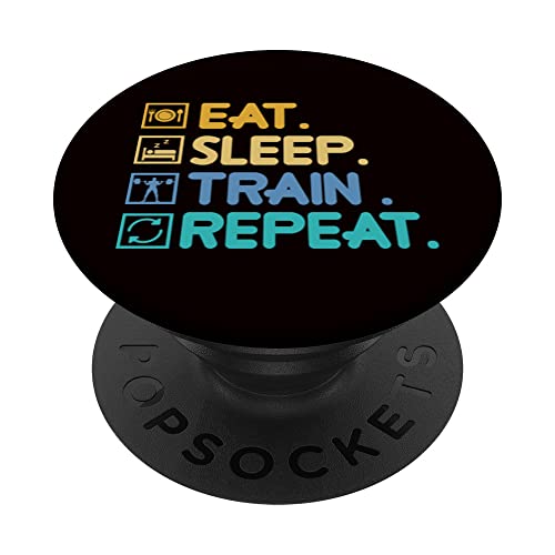 Eat Sleep Train Culturismo Levantamiento de pesas Entrenamiento Barbell PopSockets PopGrip Intercambiable