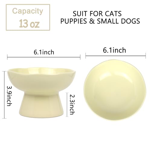 Image of 6.1 inch Wide 1.57 inch Deep Elevated Cat Bowls, Ceramic Water Bowls for Flat Faced Cats,Cat Feeder,Stress Free,Protect Cat's Spine,Cream