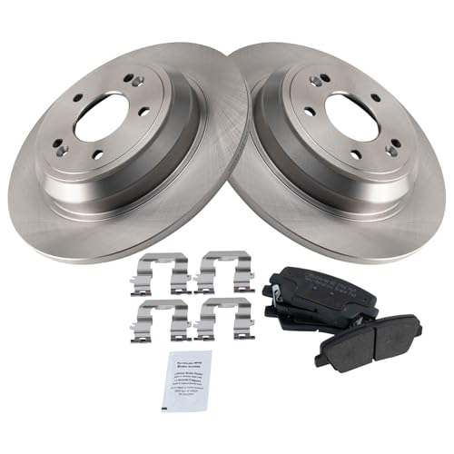 Image of TRQ Rear Brake Pad and Rotor Set Semi Metallic Rotors Compatible with 2009 Hyundai Genesis