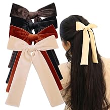 4 PCS Long Tail Velvet Bow Hair Clips for Girl Kids Baby Mom Ponytail Cheer Bows Alligator Clip Young Girls and Women Fall Winter Velvet Hair Accessories Cream/Fall/Black/Brown