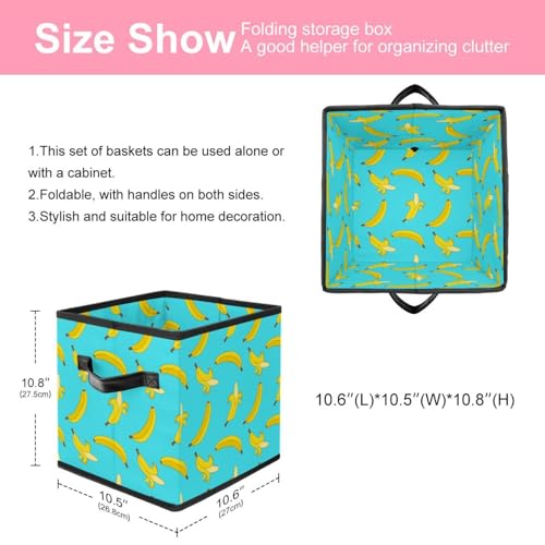 Boîte de rangement pliable cube motif banane en tissu avec poignées