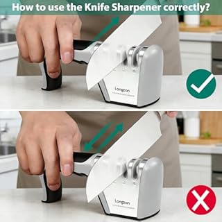 longzon [4 Stage] Knife Sharpener, Original Premium Polish Blades,4-in-1 Best Kitchen Knife Sharpener Really Works for Steel Knives, Scissors, with a Pair of Cut-Resistant Glove.