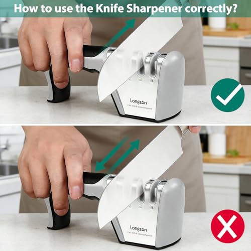 longzon Messerschärfer, 4 Stufen Manuelle Messerschleifer mit Anti-Schneidhandschuhe für...