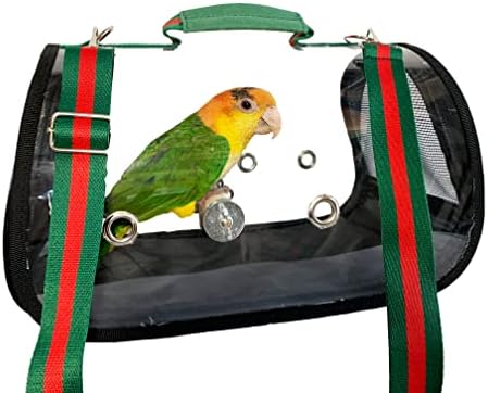 Birds LOVE Small Bird and Small Dog and Cat Carrier with Clear Sides, Perch, Green and Red Shoulder Strap and Handle
