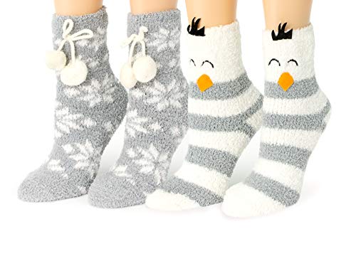 Red Bene Women's Christmas Animal Fuzzy Socks Set Penguin Gift Box Set
