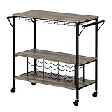 South Shore Munich Bar Cart with Wine Rack, Weathered Oak and Matte Black