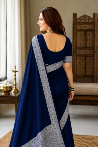 Image of Women's Glory Banarasi Satin Kanjivaram Saree Silver Zari Border Pure Soft Blend Silk Sari Kanchipuram Paithani Silk Party Wedding Festive New Ladies Sadi with Unstiched Blouse Piece. (Pink)