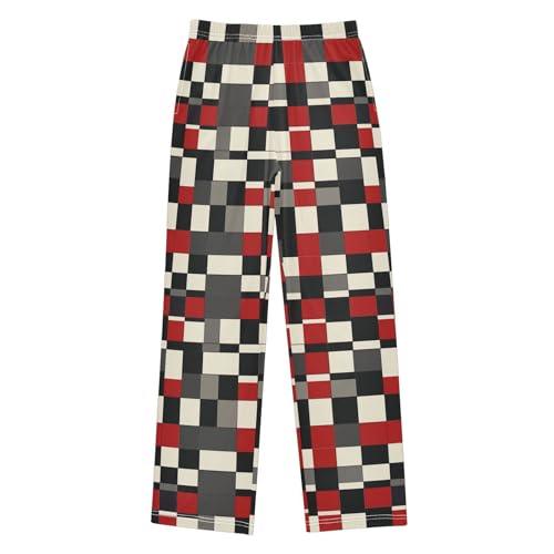 Boys' Pants Irregular Red Black Checkerboard Long Bottoms Jogger Pants Elastic Waist Trousers with Pockets S-XL
