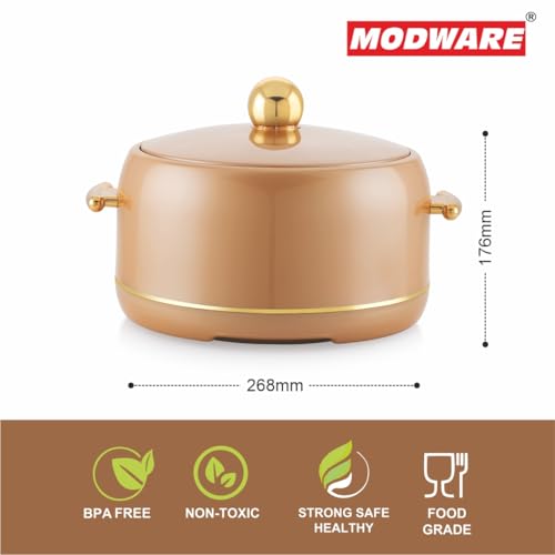 Image of Modware Atlantis Casserole 2500ml Elegant Design Premium Hot Pot, Retains Temperature for Hours, Insulated Inner Steel Casserole for Roti, Hot Box for Home, Chapati Box, Serving Bowl with Lid (Brown)