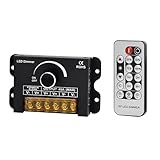 12v LED Dimmer Switch with RF Remote Control &Timer Function, DC 5-24V 40A Aluminum Housing PWM Dimming Controller for DC 5v-24v Single Color LED Lights