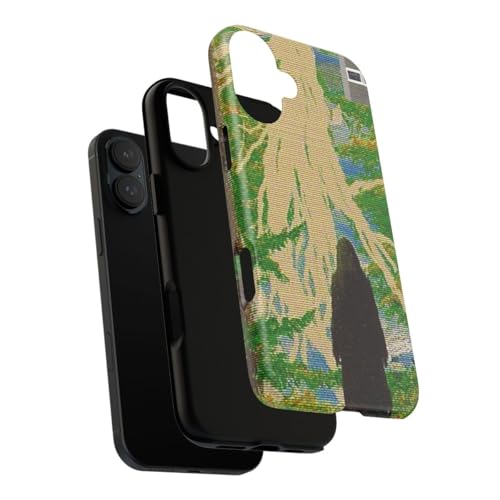 Coque iPhone 16 Plus verte rigide mate arbre forêt figurine à capuche
