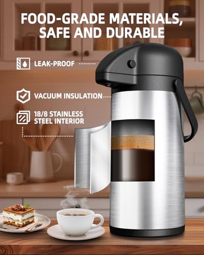 image for Esemoil Coffee Carafe for Keeping Hot with Pump, 102oz/3L Large Capaci