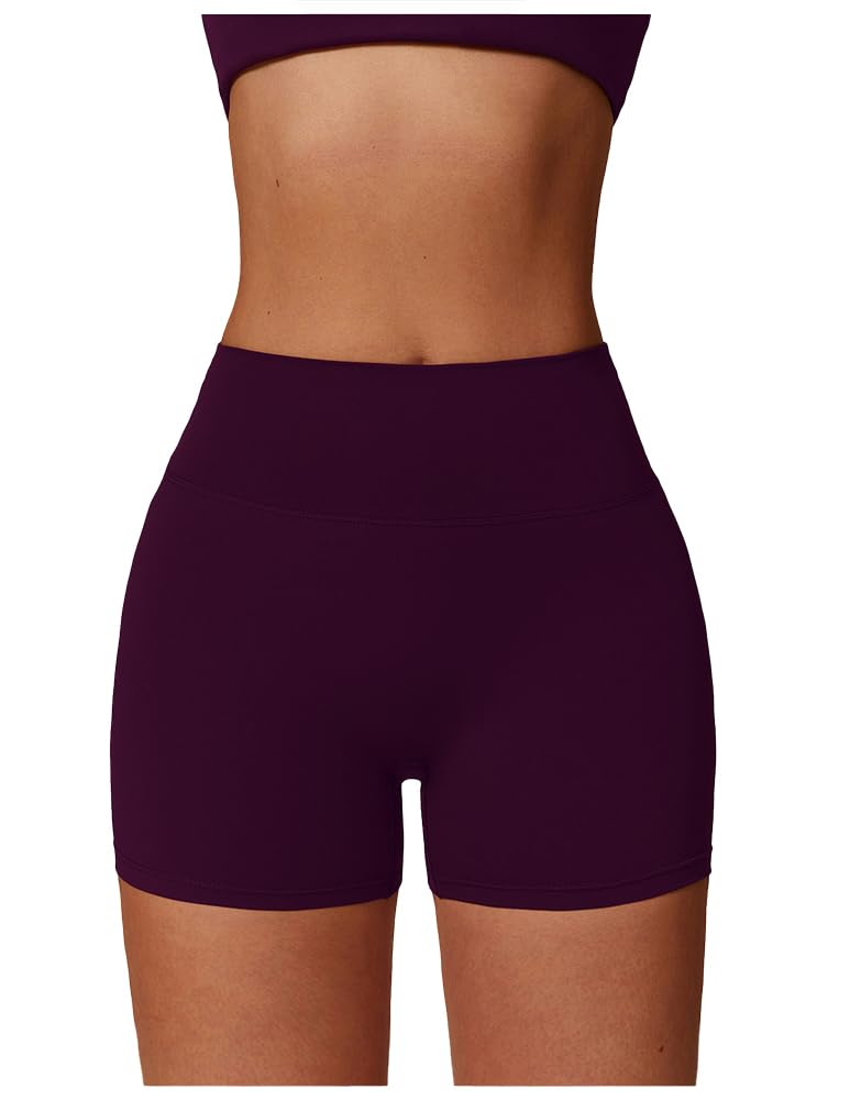 EnShine Tela Womens High Waisted Tummy Control Workout Shorts Pants,Yoga Athletic Gym Butt Lifting Shorts for Women. Purple