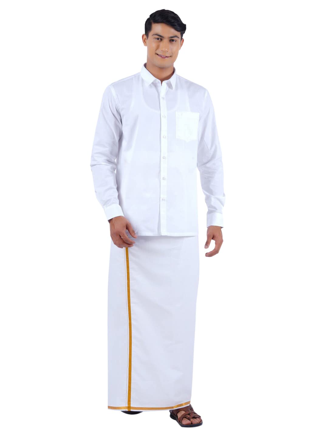 ramraj cotton full sleeve shirt and border dhoti for men-picture-32