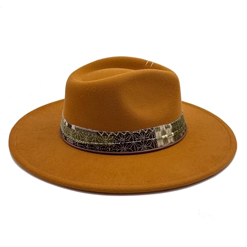 Image of Classic Wide Brim Fedora Hat for Women Man Floppy Panama Hat Western Felt Outdoor Hat with Band Sun Protection
