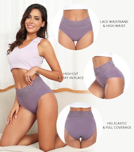 Wealurre Womens Underwear Cotton Bikini Panties for Women High Waisted Lace Hipster Stretch Briefs for Ladies 5 Pack2