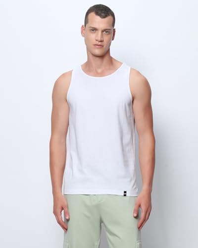 Image of Bewakoof Men's Solid Regular Fit Sleeveless Round Neck Cotton Vest
