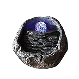 IUBGFTO Zimmerbrunnen mit LED-Licht, Zen-Wasserspiel-Brunnen, Harz-Innendekorations-Wasserbrunnen, Glücksgeschenke, Schwarz, 22,9 cm