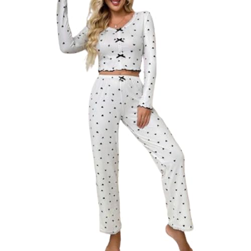 Image of Women 2 Piece Lounge Set Y2k Long Sleeve Square Neck Floral Tops+elastic Waist Long Pants Sleepwear Sets