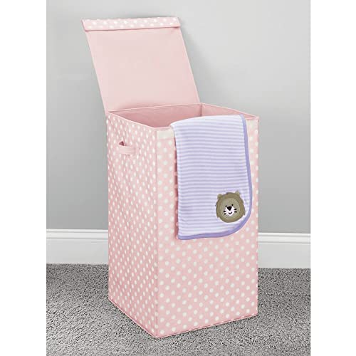 Mdesign Large Upright Single Laundry Hamper Basket With Hinged Lid And Handles - Portable And Foldable For Compact Storage In Baby Nursery, Kid Bedroom, Playroom - Pink/White Polka Dots #TOP1