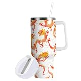 Vaso Coldee de 887 ml con pajita resistente a las fugas, con solapa para artistas chinos, dragones rojos, llamas amarillas, botella de agua de viaje, taza térmica de cuello ancho para deporte,