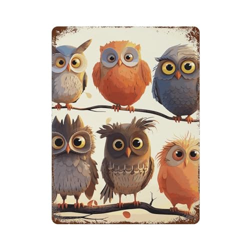 Tableau en métal hiboux déco murale vintage oiseau pour salon