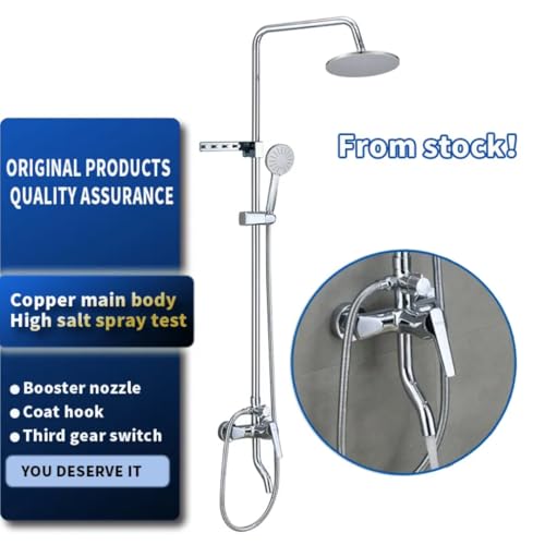 Image of X-xonier SS Shower Set 3-in-1 Height Adjustable Set with Overhead and 3 Modes hand shower, brass Moveable Tub spout Silver 1 year warranty